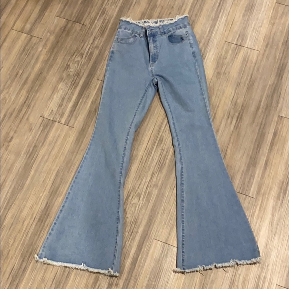 Flared blue jeans